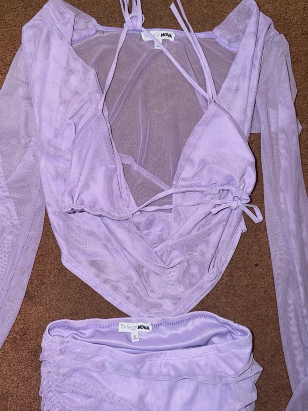 Fashion Nova Lavender Mesh Swim Bra Set